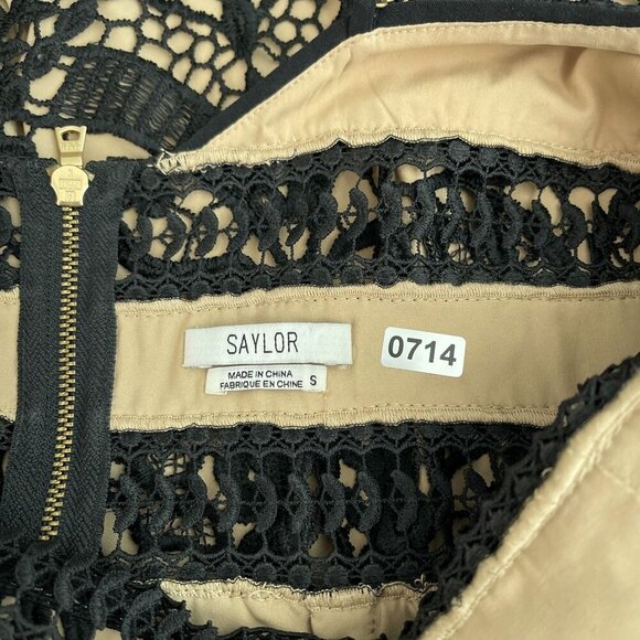 Saylor Black Guipure Lace Fringe Hem Spaghetti Strap Deep V-Neck Midi Dress S - Picture 7 of 11